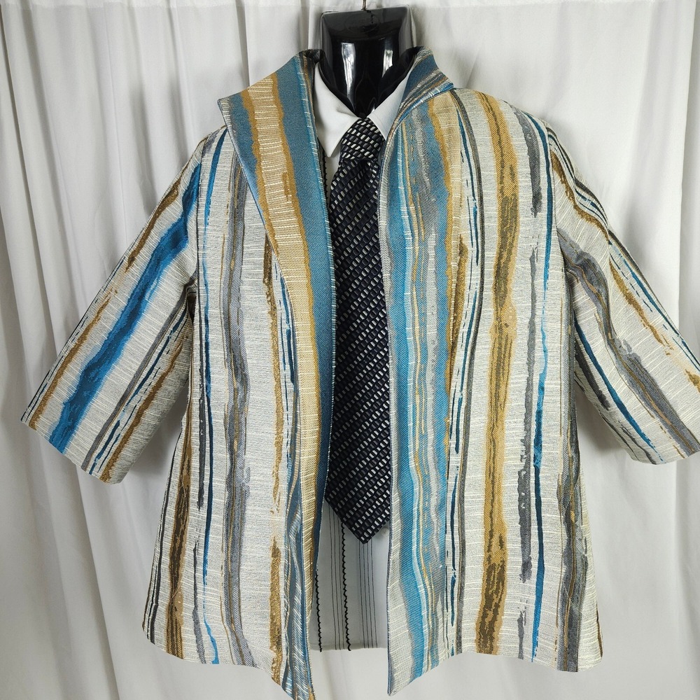 IC by Connie‎ K Stripe Tapestry Open Front Blazer USA Made Women's Large